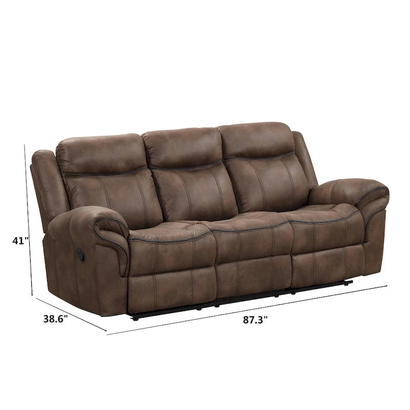 Divano reclinabile manuale a 3 posti in microsuede marrone