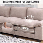 Divano componibile a L beige con pouf, 3 posti