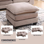 Divano componibile a L beige con pouf, 3 posti
