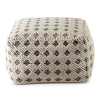 Pouf ottomano in cotone naturale e nero, poggiapiedi a 1 posto