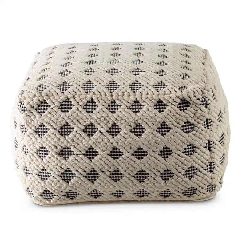 Pouf ottomano in cotone naturale e nero, poggiapiedi a 1 posto