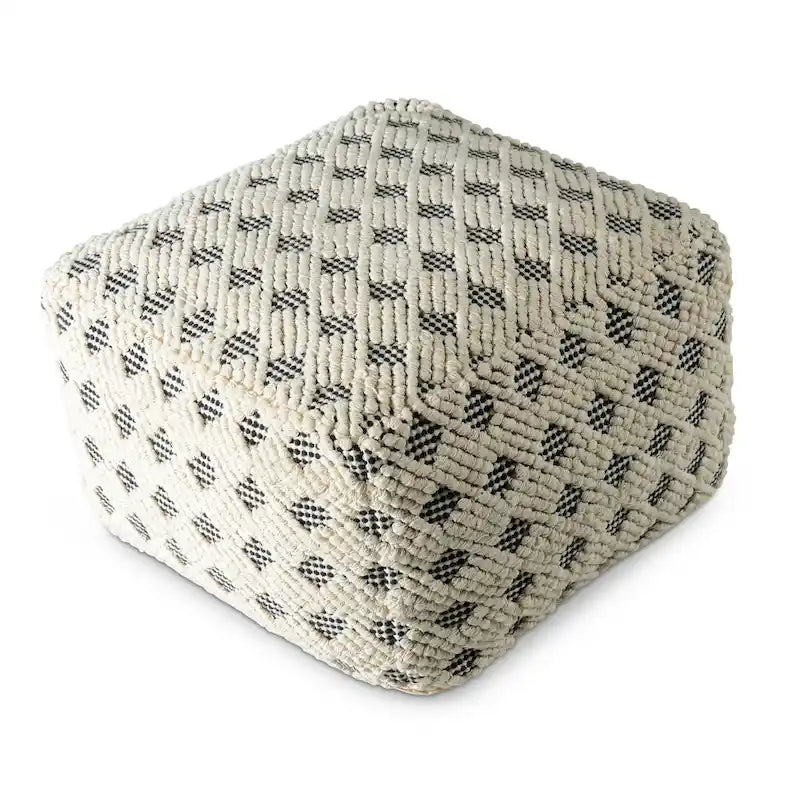 Pouf ottomano in cotone naturale e nero, poggiapiedi a 1 posto