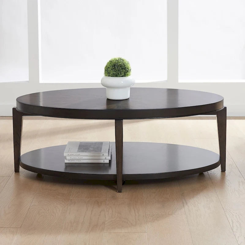 Tavolino ovale Espresso Stone con piano in legno