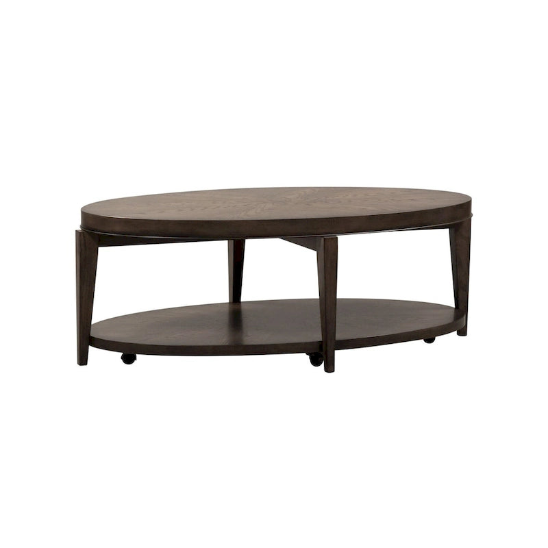 Tavolino ovale Espresso Stone con piano in legno
