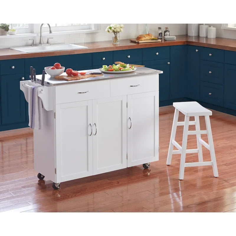 Carrello da cucina su ruote con piano in acciaio inossidabile – Bianco ed Espresso, Montaggio per 2 persone