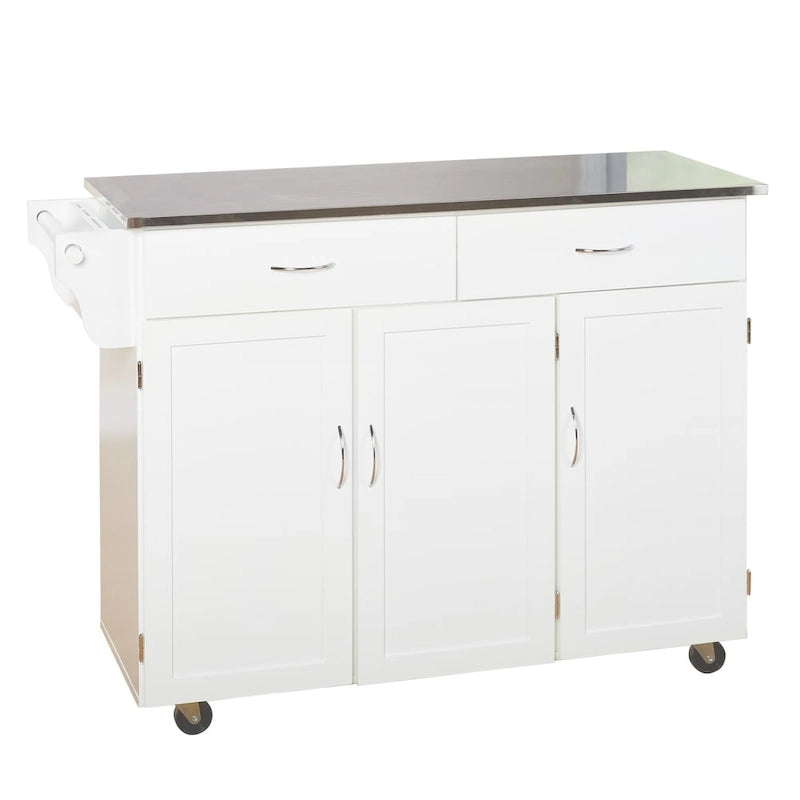 Carrello da cucina su ruote con piano in acciaio inossidabile – Bianco ed Espresso, Montaggio per 2 persone