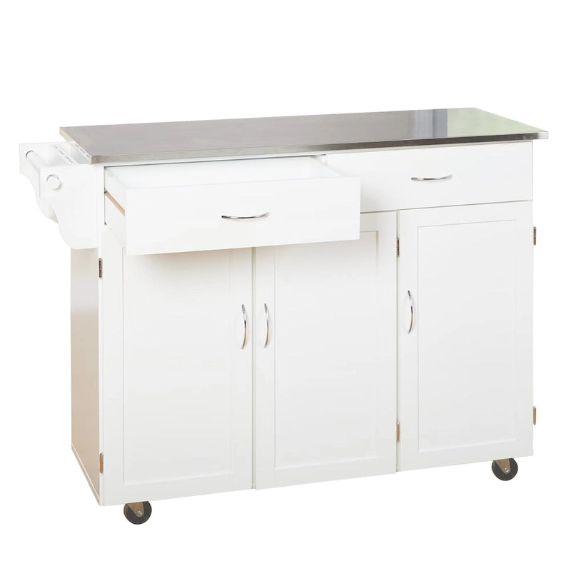 Carrello da cucina su ruote con piano in acciaio inossidabile – Bianco ed Espresso, Montaggio per 2 persone