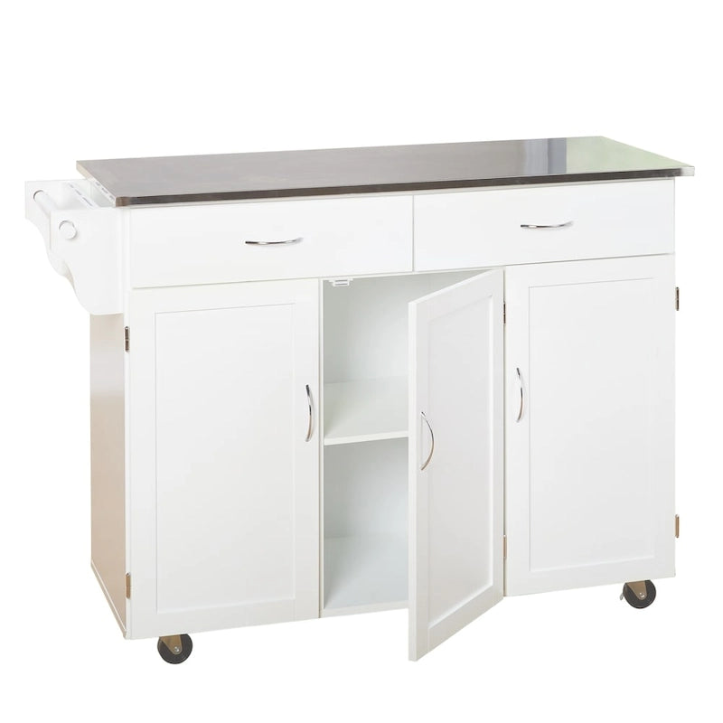 Carrello da cucina su ruote con piano in acciaio inossidabile – Bianco ed Espresso, Montaggio per 2 persone