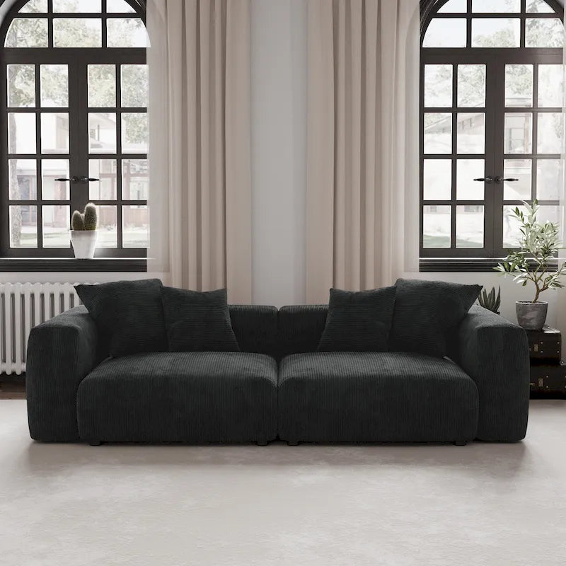 Divano componibile a 2 posti in velluto a coste – Nero / Marrone chiaro / Beige