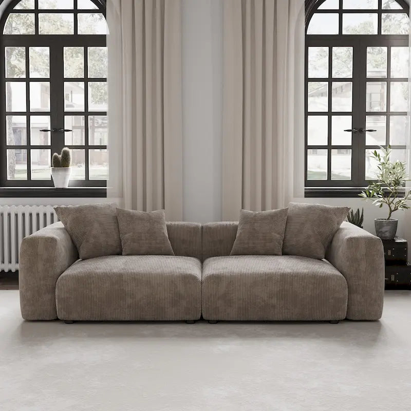 Divano componibile a 2 posti in velluto a coste – Nero / Marrone chiaro / Beige
