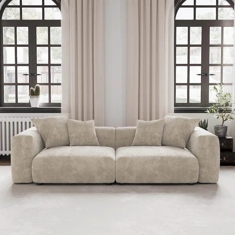 Divano componibile a 2 posti in velluto a coste – Nero / Marrone chiaro / Beige