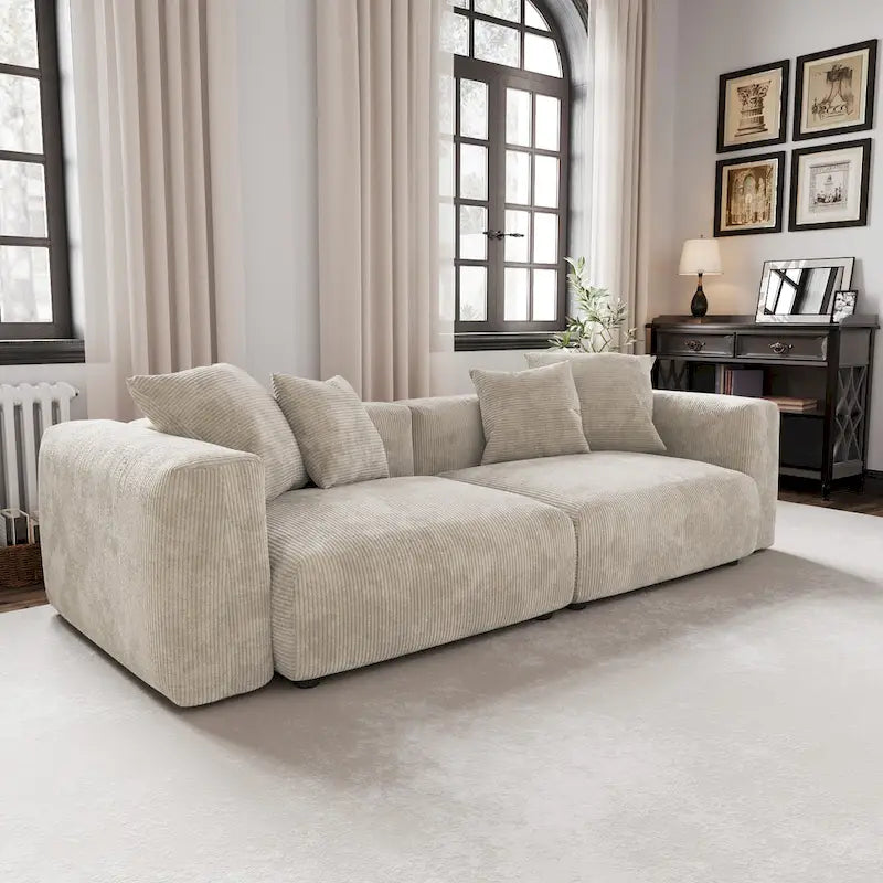 Divano componibile a 2 posti in velluto a coste – Nero / Marrone chiaro / Beige