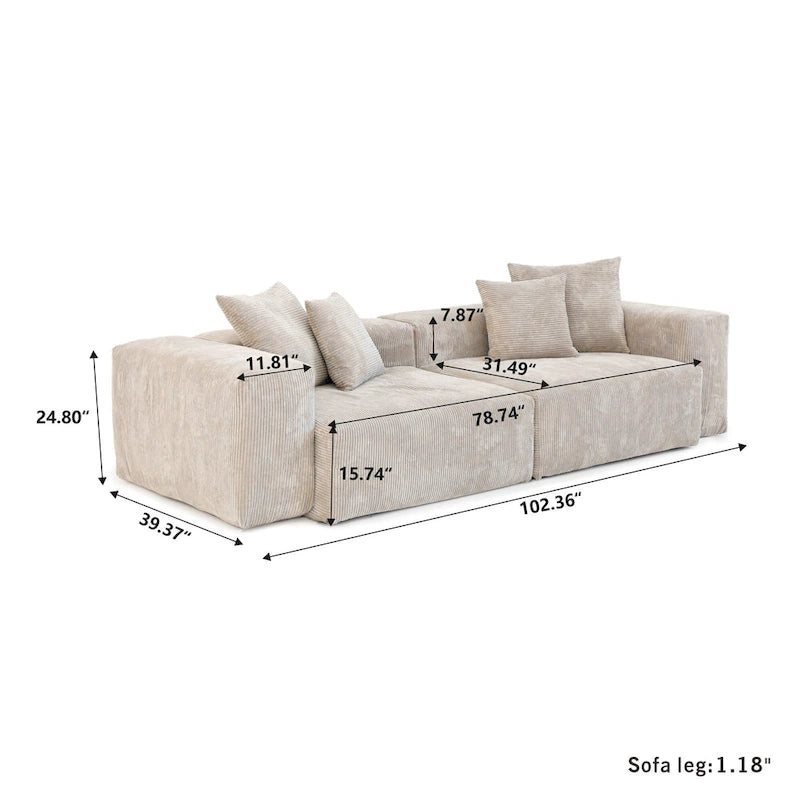 Divano componibile a 2 posti in velluto a coste – Nero / Marrone chiaro / Beige