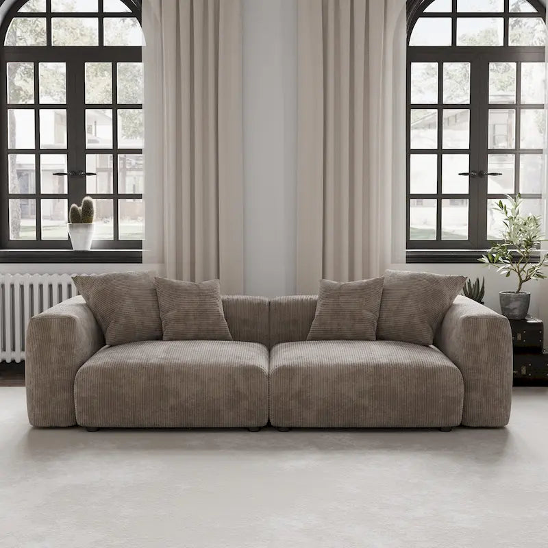 Divano componibile a 2 posti in velluto a coste – Nero / Marrone chiaro / Beige
