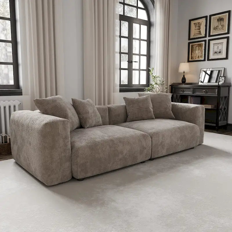 Divano componibile a 2 posti in velluto a coste – Nero / Marrone chiaro / Beige