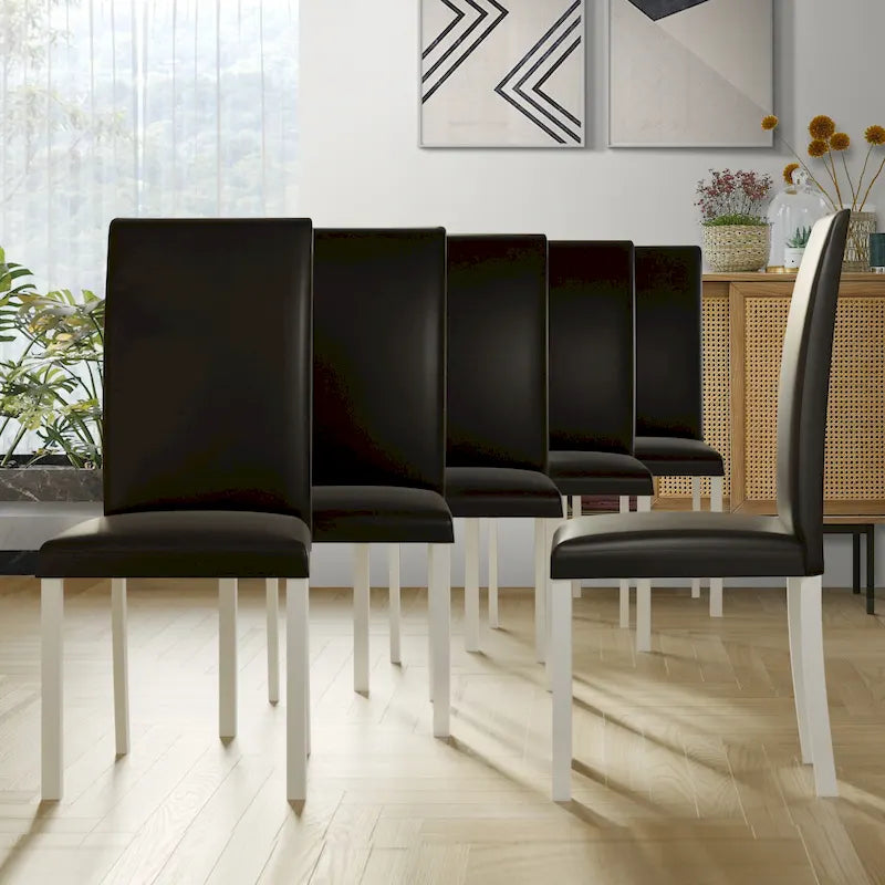 Sedia da pranzo moderna nera/marrone, stile schienale alto, set da 6