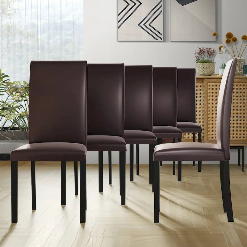 Sedia da pranzo moderna nera/marrone, stile schienale alto, set da 6