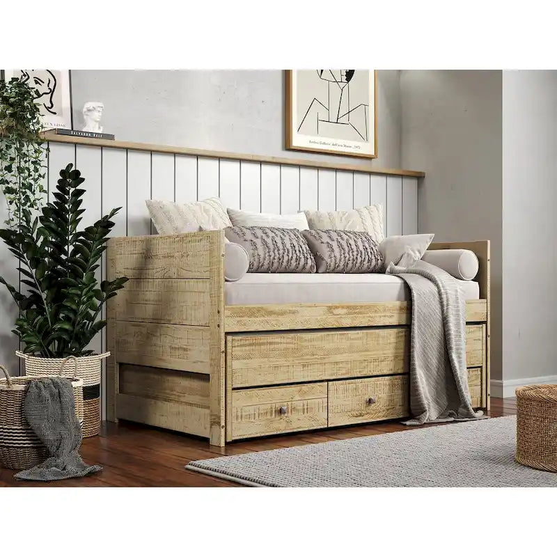 Letto singolo multicolore con rotelle e 3 cassetti, per 2 persone