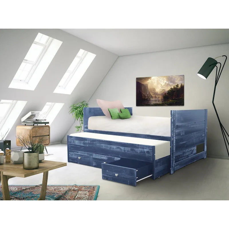 Letto singolo multicolore con rotelle e 3 cassetti, per 2 persone