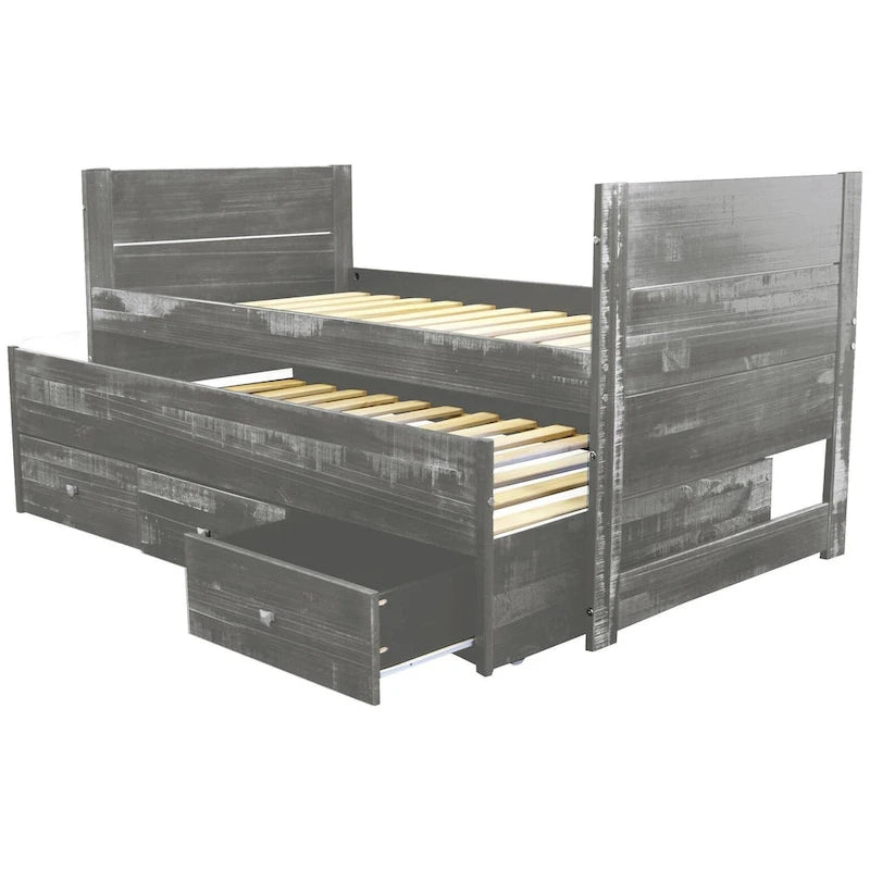 Letto singolo multicolore con rotelle e 3 cassetti, per 2 persone