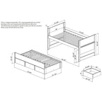 Letto singolo multicolore con rotelle e 3 cassetti, per 2 persone