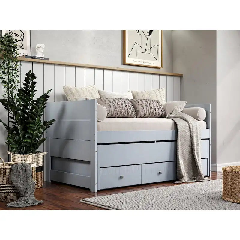 Letto singolo multicolore con rotelle e 3 cassetti, per 2 persone
