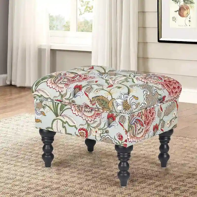 Poggiapiedi Tufted floreale, ricamato / beige / multi / verde lime, singolo