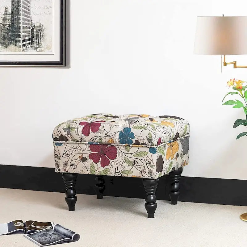 Poggiapiedi Tufted floreale, ricamato / beige / multi / verde lime, singolo