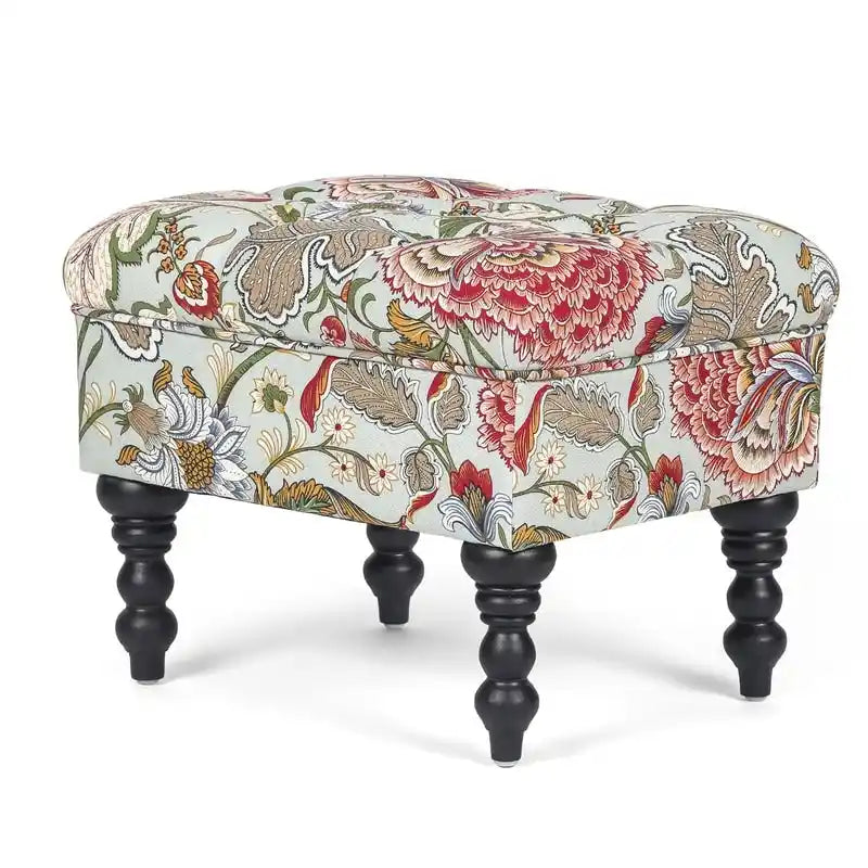 Poggiapiedi Tufted floreale, ricamato / beige / multi / verde lime, singolo
