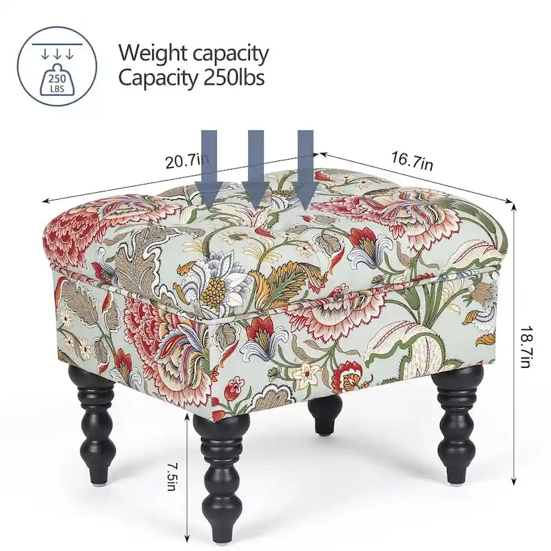 Poggiapiedi Tufted floreale, ricamato / beige / multi / verde lime, singolo
