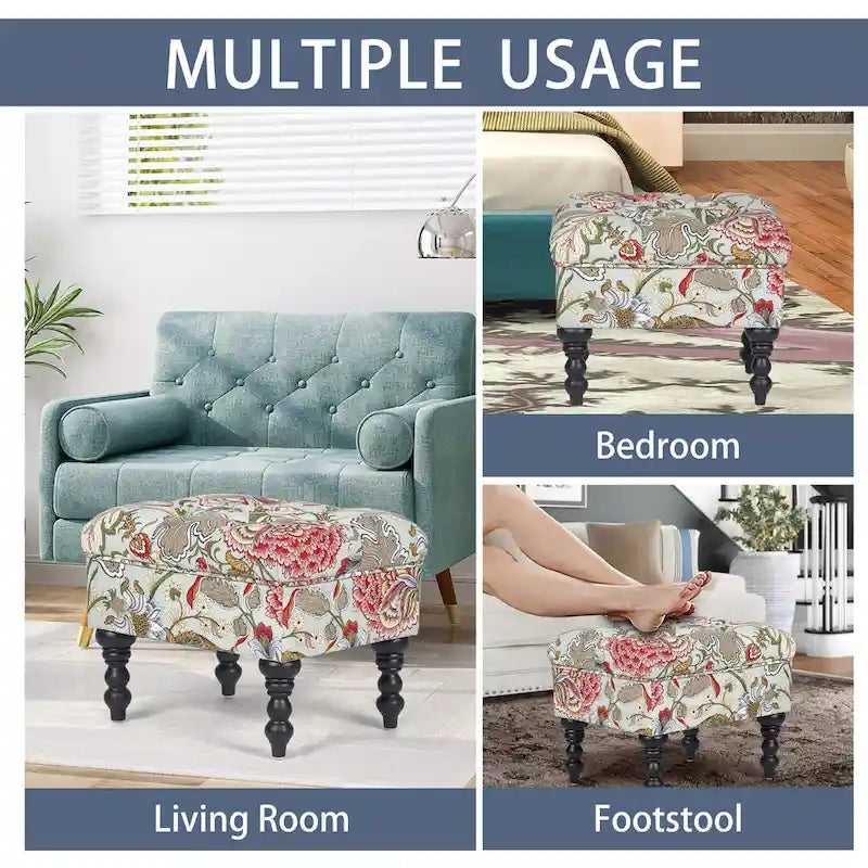 Poggiapiedi Tufted floreale, ricamato / beige / multi / verde lime, singolo
