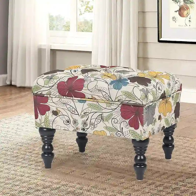 Poggiapiedi Tufted floreale, ricamato / beige / multi / verde lime, singolo