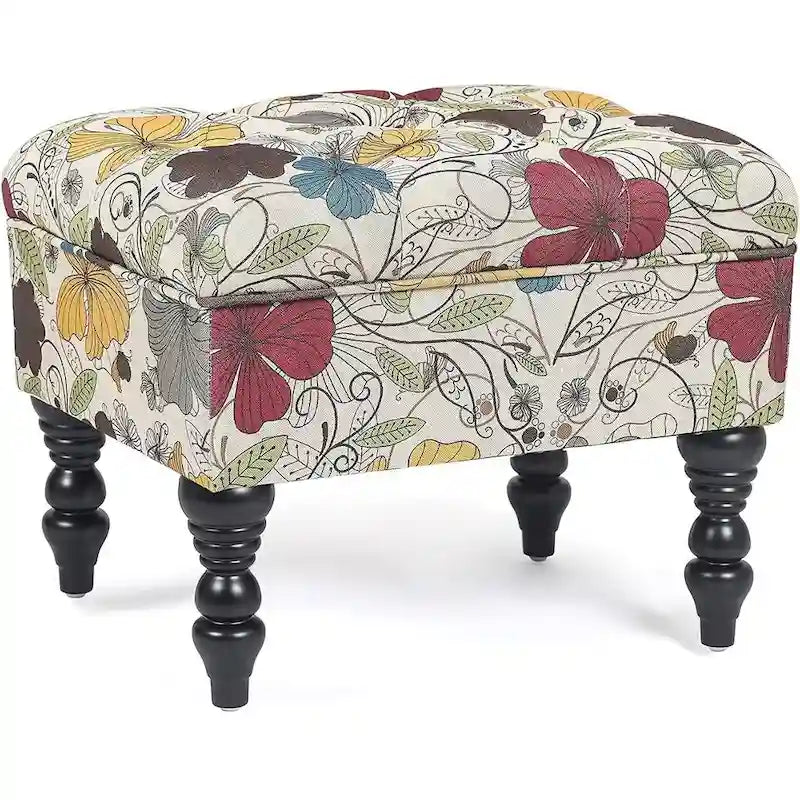 Poggiapiedi Tufted floreale, ricamato / beige / multi / verde lime, singolo