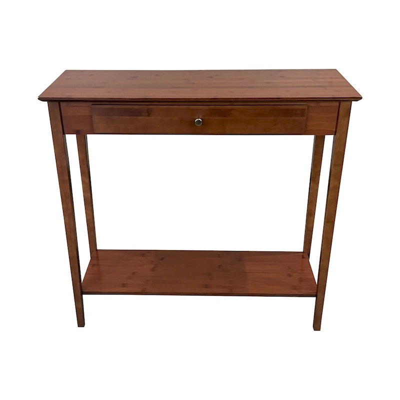 Tavolino consolle a 2 ripiani in bambù color mogano/naturale/grigio antracite con cassetto – monouso
