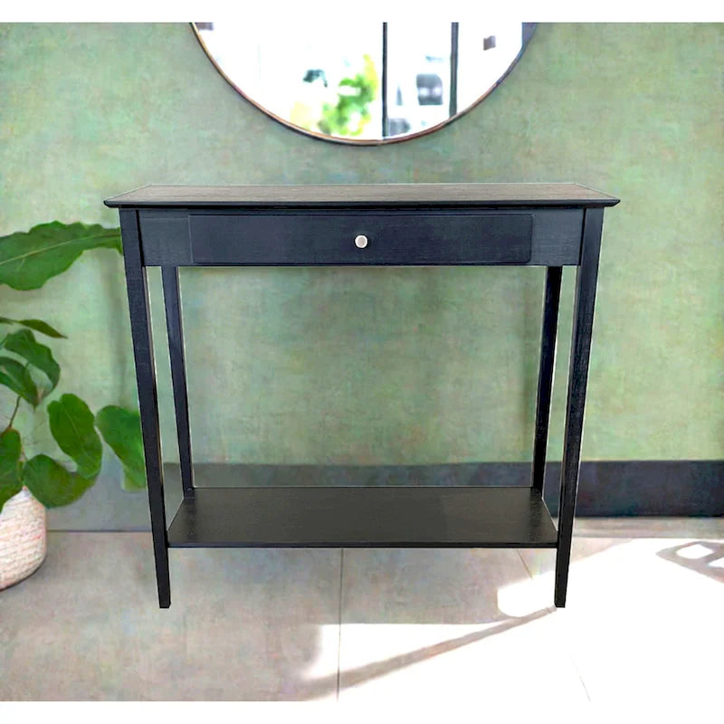 Tavolino consolle a 2 ripiani in bambù color mogano/naturale/grigio antracite con cassetto – monouso