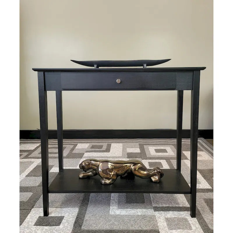 Tavolino consolle a 2 ripiani in bambù color mogano/naturale/grigio antracite con cassetto – monouso