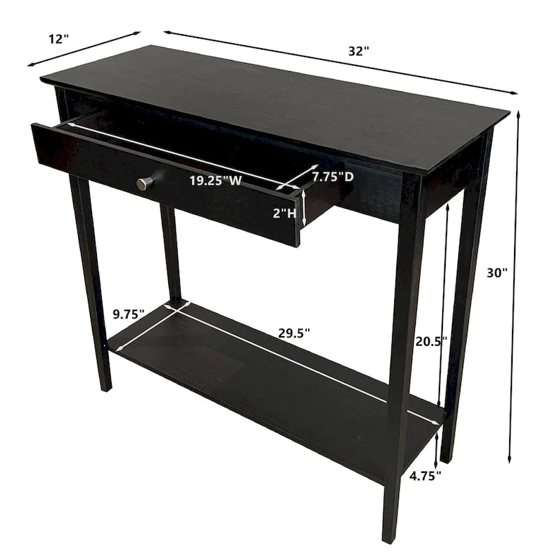 Tavolino consolle a 2 ripiani in bambù color mogano/naturale/grigio antracite con cassetto – monouso