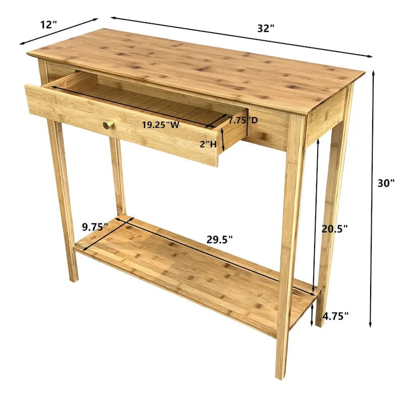 Tavolino consolle a 2 ripiani in bambù color mogano/naturale/grigio antracite con cassetto – monouso