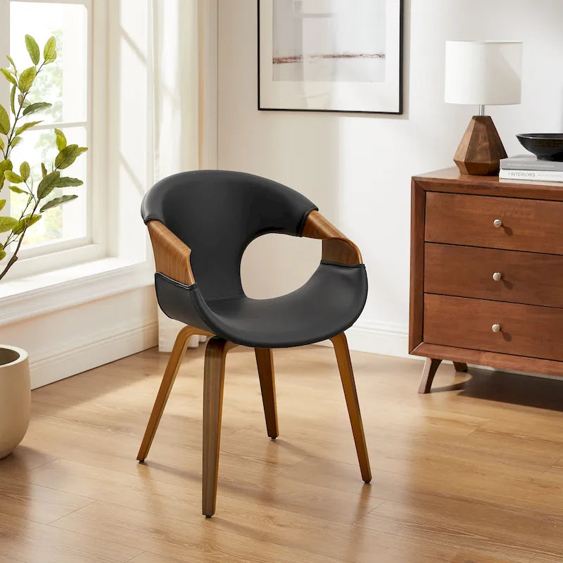 Sedia da pranzo in similpelle curvata marrone/nera – singola o set da 2