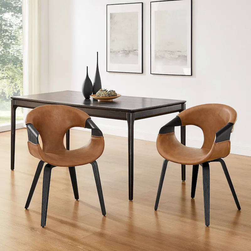 Sedia da pranzo in similpelle curvata marrone/nera – singola o set da 2