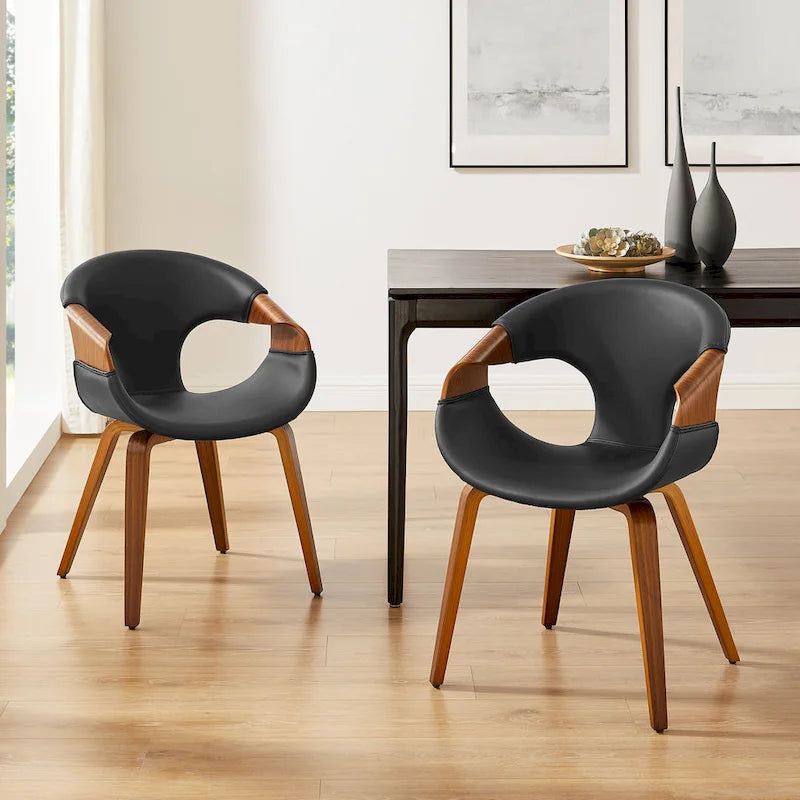 Sedia da pranzo in similpelle curvata marrone/nera – singola o set da 2
