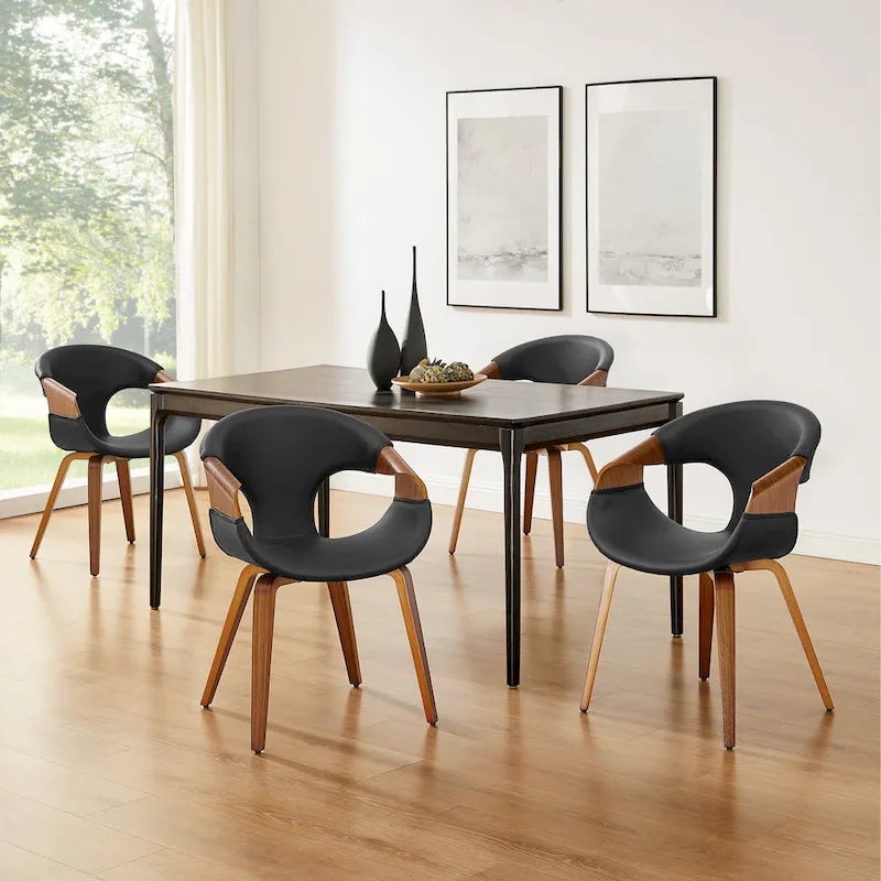 Sedia da pranzo in similpelle curvata marrone/nera – singola o set da 2