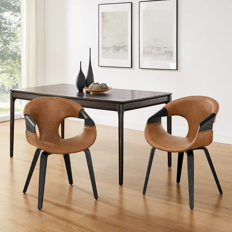 Sedia da pranzo in similpelle curvata marrone/nera – singola o set da 2