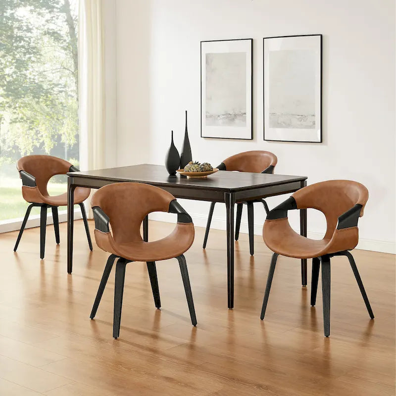 Sedia da pranzo in similpelle curvata marrone/nera – singola o set da 2