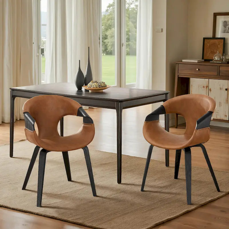 Sedia da pranzo in similpelle curvata marrone/nera – singola o set da 2