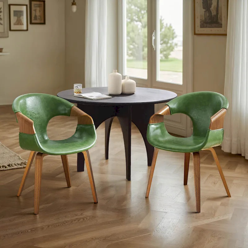 Sedia da pranzo in similpelle curvata marrone/nera – singola o set da 2