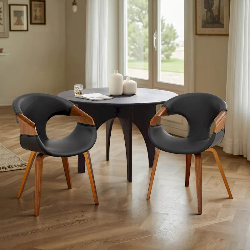 Sedia da pranzo in similpelle curvata marrone/nera – singola o set da 2