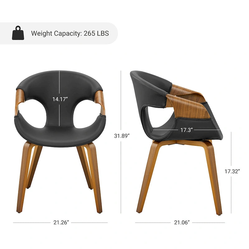 Sedia da pranzo in similpelle curvata marrone/nera – singola o set da 2