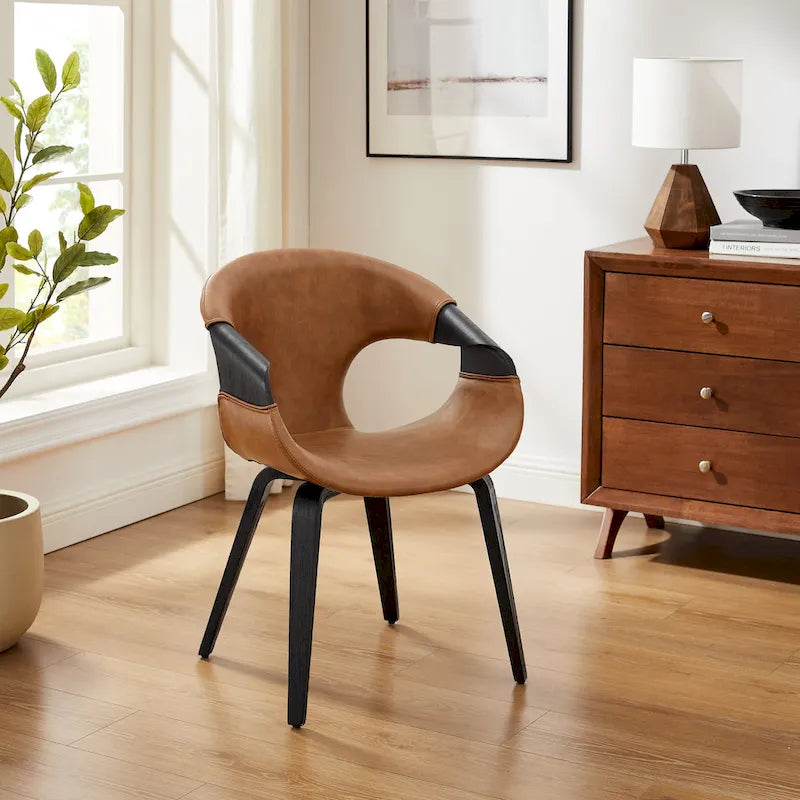 Sedia da pranzo in similpelle curvata marrone/nera – singola o set da 2