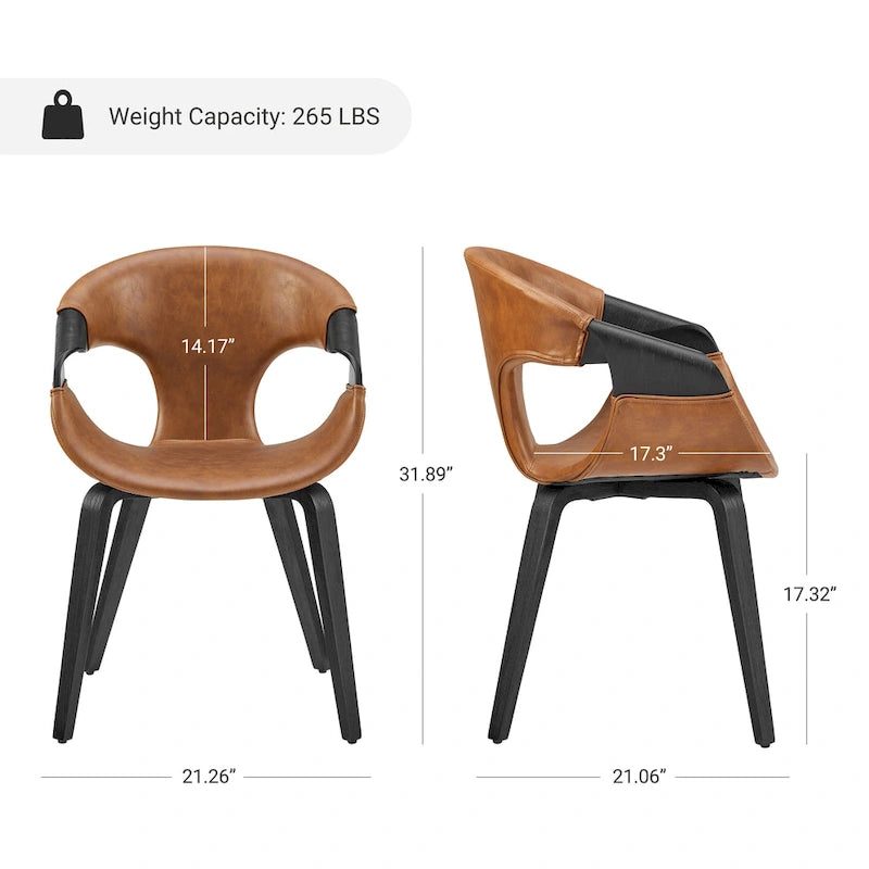 Sedia da pranzo in similpelle curvata marrone/nera – singola o set da 2